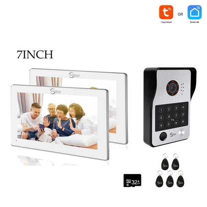 Anjielo Tuya 7/10 Inch Password Fingerprint Card Video Intercom Doorbell Touch Screen with Wired Doorbell 1080P Intercom Kit