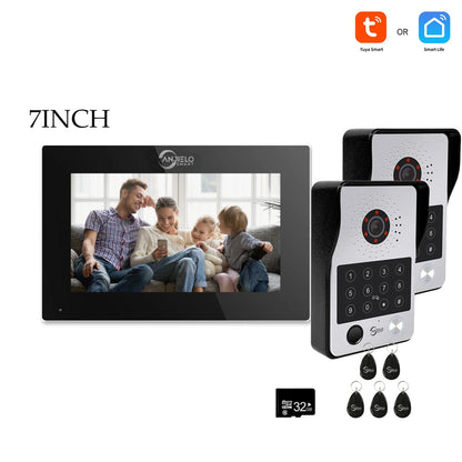 Anjielo Tuya 7/10 Inch Password Fingerprint Card Video Intercom Doorbell Touch Screen with Wired Doorbell 1080P Intercom Kit