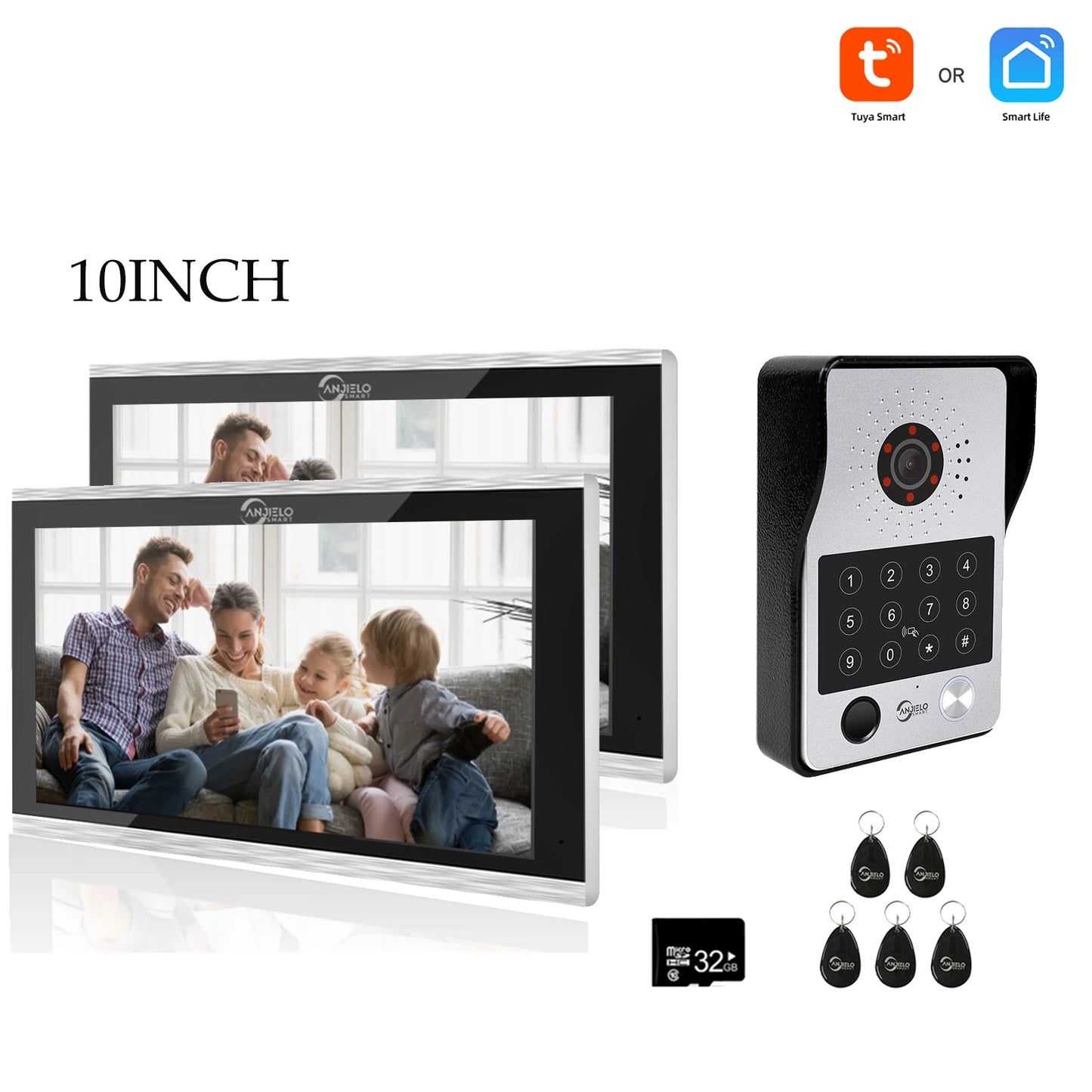 Anjielo Tuya 7/10 Inch Password Fingerprint Card Video Intercom Doorbell Touch Screen with Wired Doorbell 1080P Intercom Kit