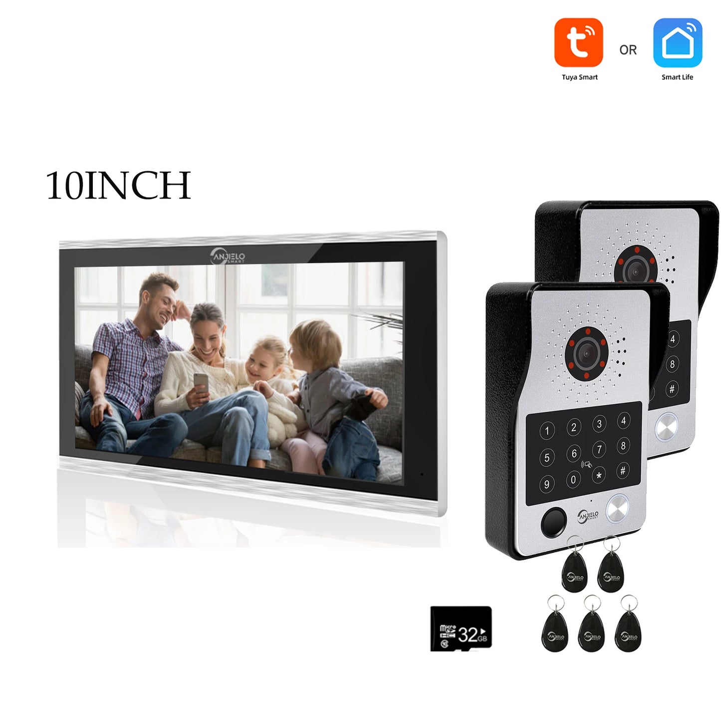 Anjielo Tuya 7/10 Inch Password Fingerprint Card Video Intercom Doorbell Touch Screen with Wired Doorbell 1080P Intercom Kit