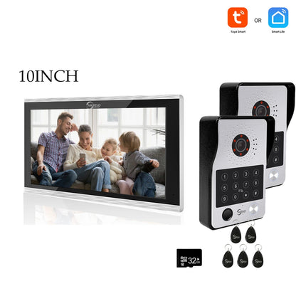 Anjielo Tuya 7/10 Inch Password Fingerprint Card Video Intercom Doorbell Touch Screen with Wired Doorbell 1080P Intercom Kit