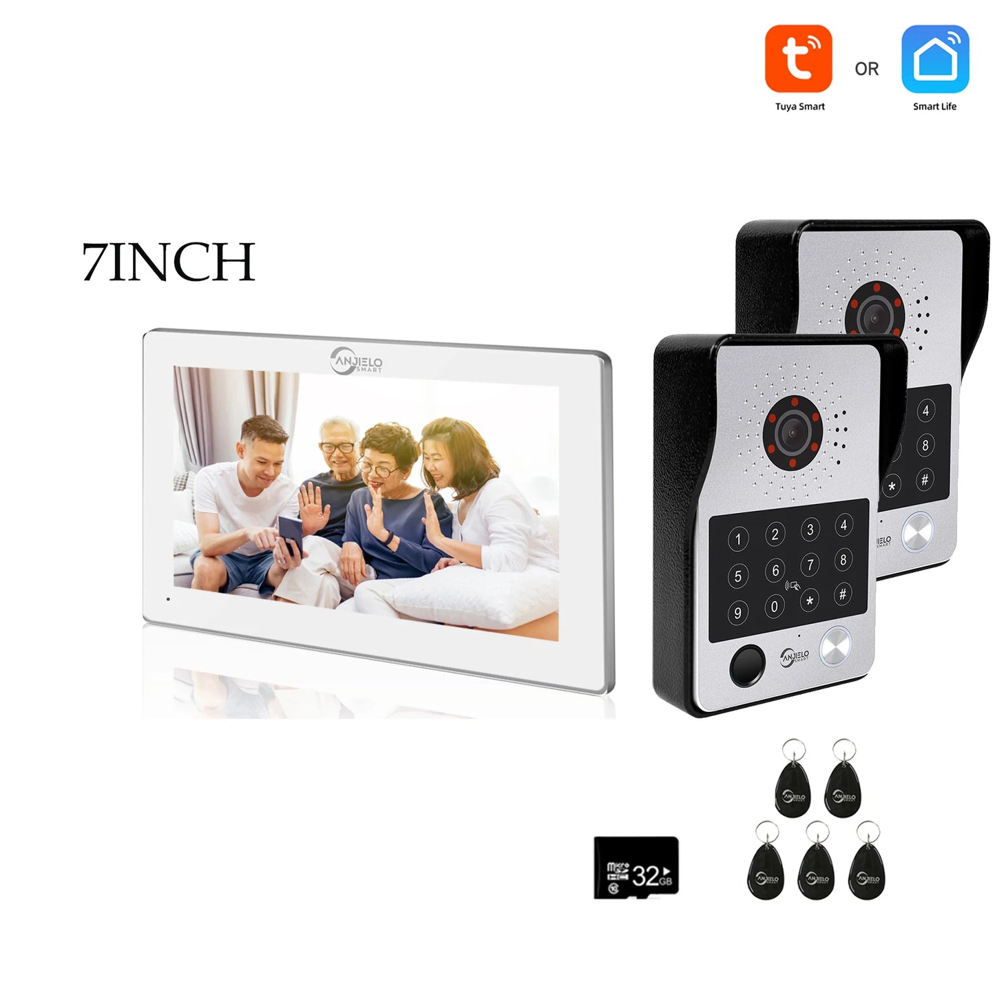 Anjielo Tuya 7/10 Inch Password Fingerprint Card Video Intercom Doorbell Touch Screen with Wired Doorbell 1080P Intercom Kit