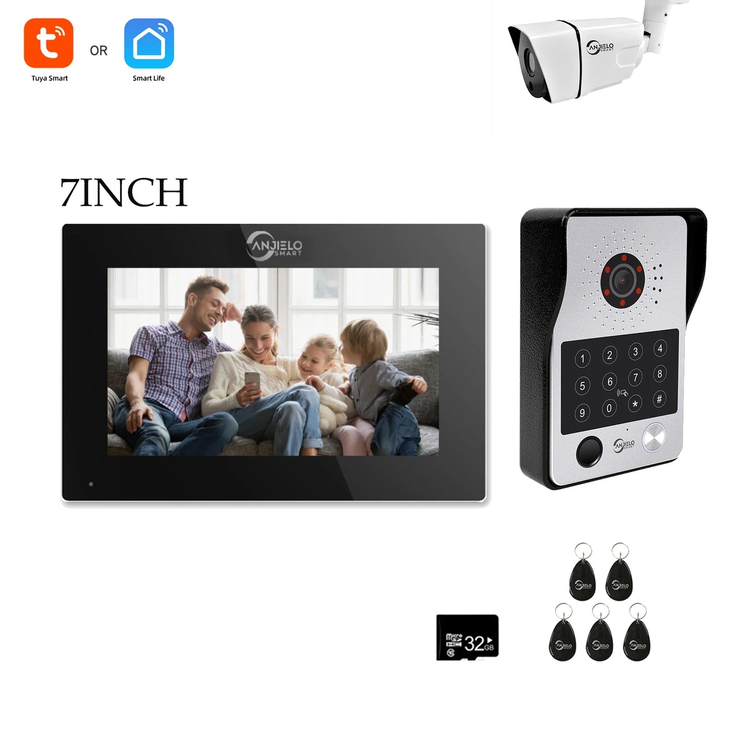 Anjielo Tuya 7/10 Inch Password Fingerprint Card Video Intercom Doorbell Touch Screen with Wired Doorbell 1080P Intercom Kit