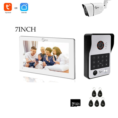 Anjielo Tuya 7/10 Inch Password Fingerprint Card Video Intercom Doorbell Touch Screen with Wired Doorbell 1080P Intercom Kit