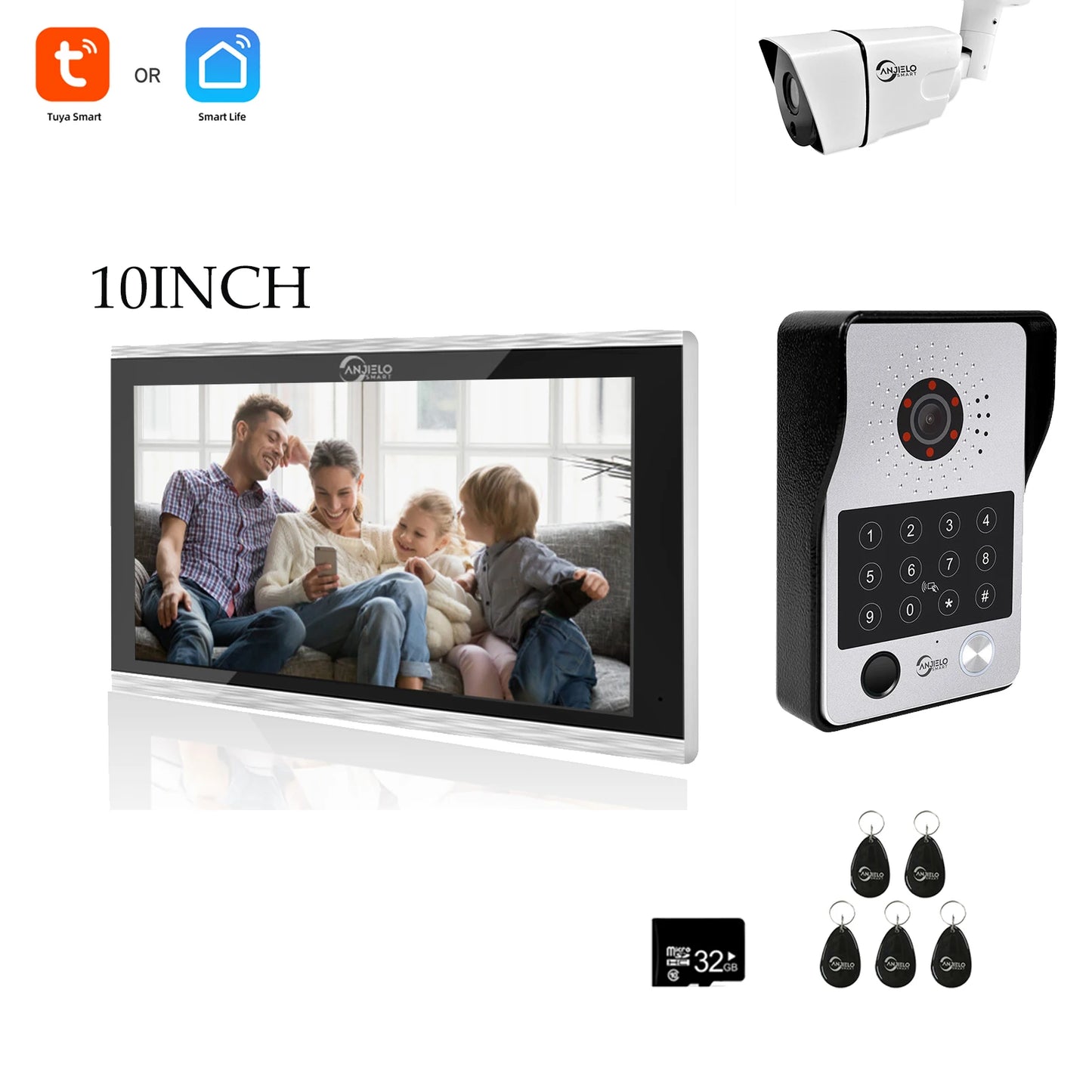 Anjielo Tuya 7/10 Inch Password Fingerprint Card Video Intercom Doorbell Touch Screen with Wired Doorbell 1080P Intercom Kit