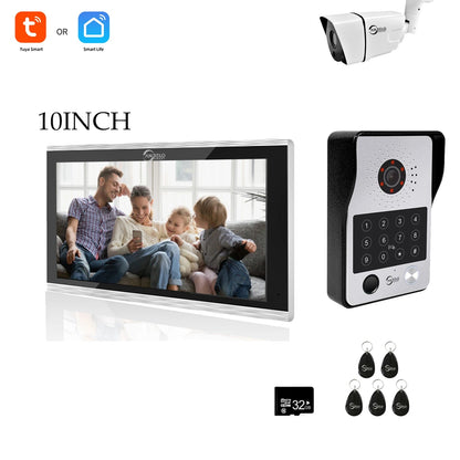 Anjielo Tuya 7/10 Inch Password Fingerprint Card Video Intercom Doorbell Touch Screen with Wired Doorbell 1080P Intercom Kit