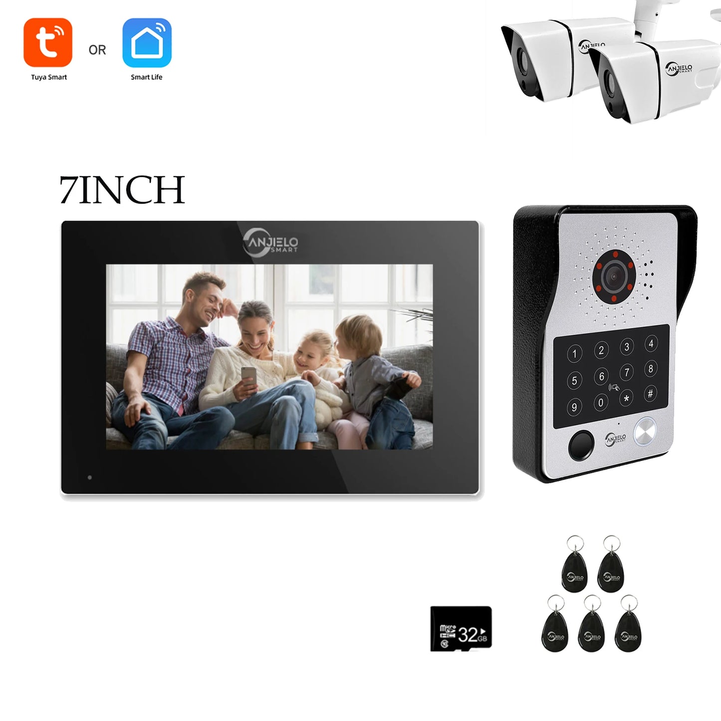Anjielo Tuya 7/10 Inch Password Fingerprint Card Video Intercom Doorbell Touch Screen with Wired Doorbell 1080P Intercom Kit