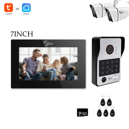 Anjielo Tuya 7/10 Inch Password Fingerprint Card Video Intercom Doorbell Touch Screen with Wired Doorbell 1080P Intercom Kit