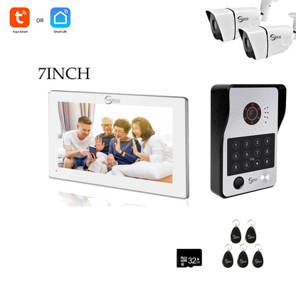 Anjielo Tuya 7/10 Inch Password Fingerprint Card Video Intercom Doorbell Touch Screen with Wired Doorbell 1080P Intercom Kit