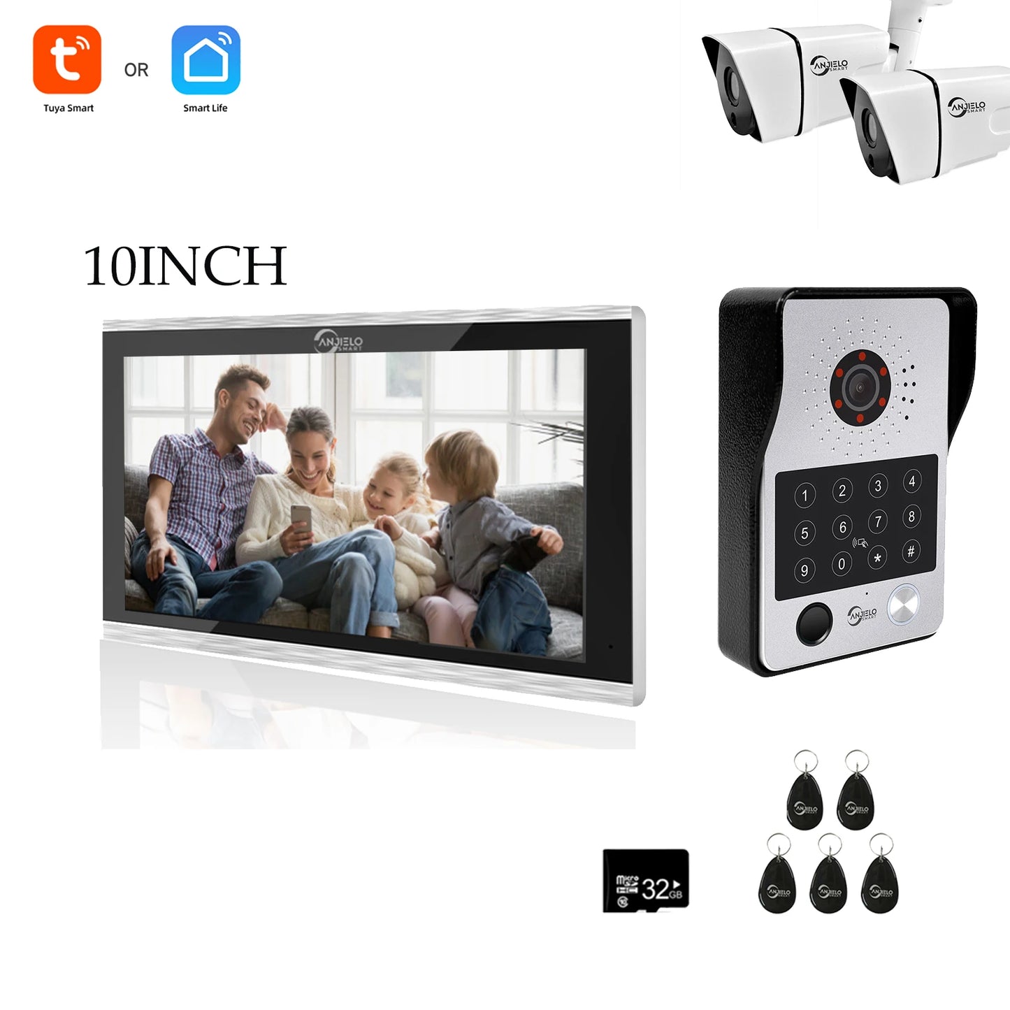 Anjielo Tuya 7/10 Inch Password Fingerprint Card Video Intercom Doorbell Touch Screen with Wired Doorbell 1080P Intercom Kit