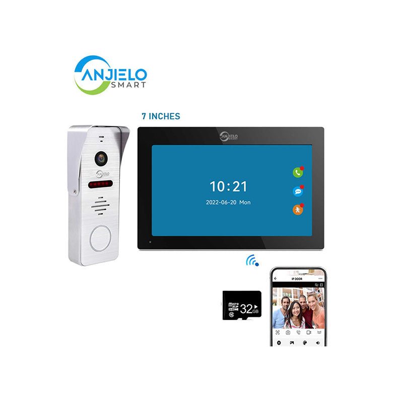 Anjielo Tuya Wifi Intercom Tuya Smart Home Wired Video Doorbell System 1080P Touch Screen 148° Doorbell Camera with Night Vision