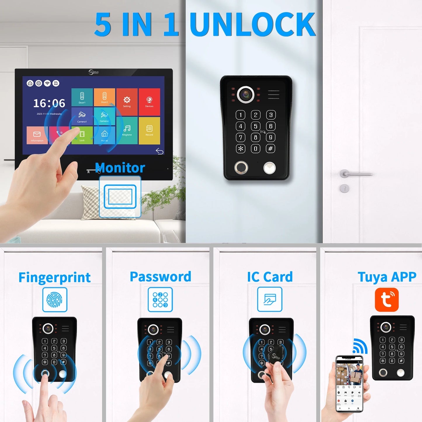 Anjielo Smart High Quality Tuya Smart 10 Inch Monitor Video Intercom with Security Access Control Option HD 1080p Wired Doorbell