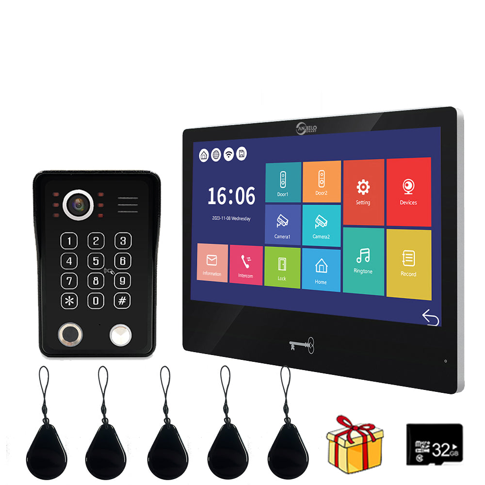 Anjielo Smart High Quality Tuya Smart 10 Inch Monitor Video Intercom with Security Access Control Option HD 1080p Wired Doorbell