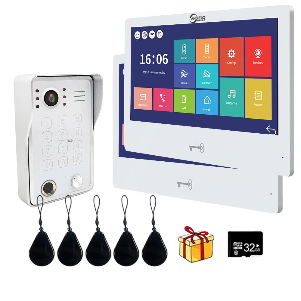 Anjielo Smart High Quality Tuya Smart 10 Inch Monitor Video Intercom with Security Access Control Option HD 1080p Wired Doorbell