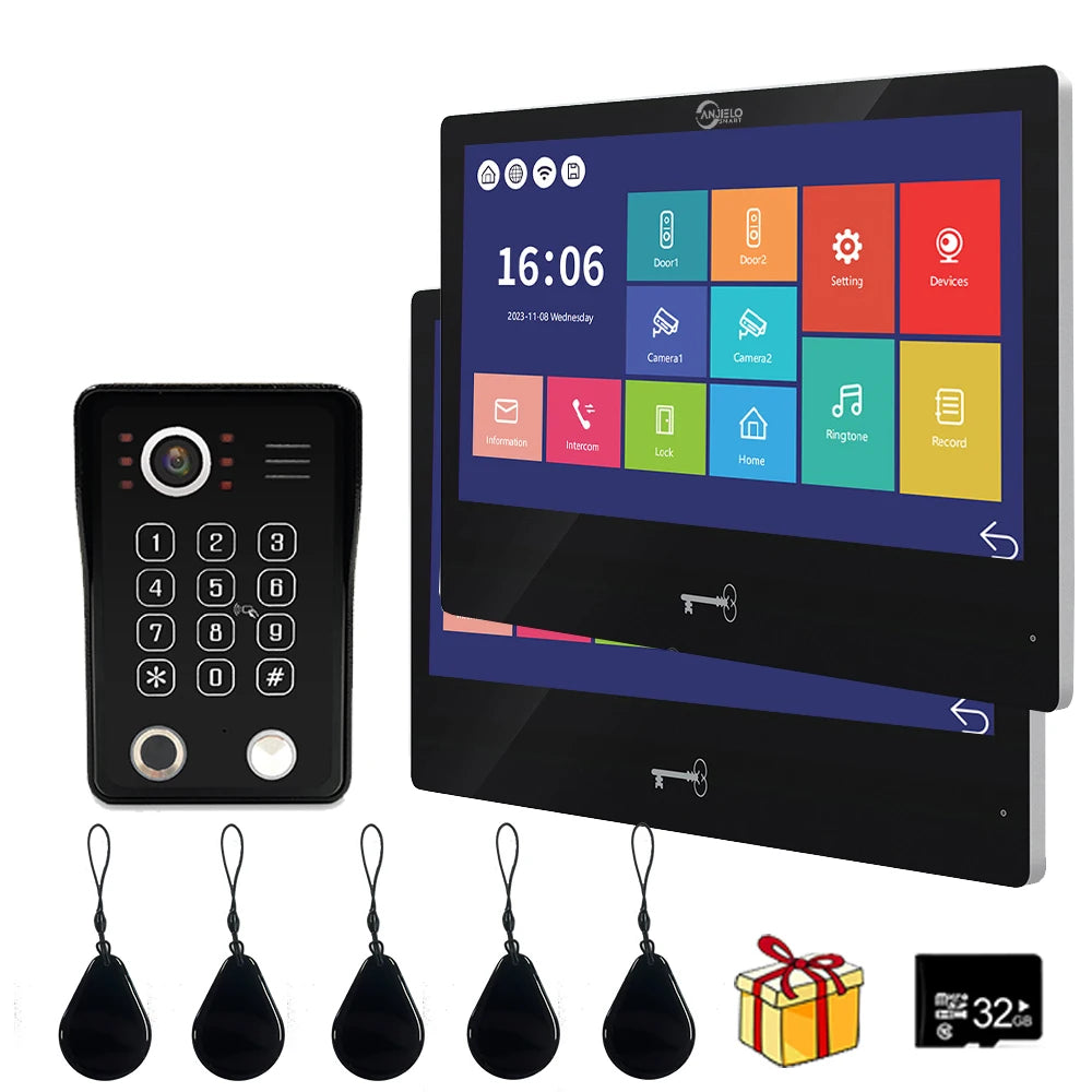 Anjielo Smart High Quality Tuya Smart 10 Inch Monitor Video Intercom with Security Access Control Option HD 1080p Wired Doorbell