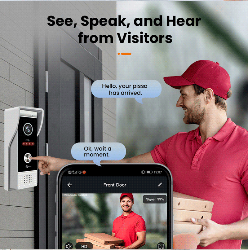 Anjielo Smart Home 10 Inch Touch Button Motion Detection Night Vision Doorbell Two-Way Intercom Video Intercom for Villas and Houses
