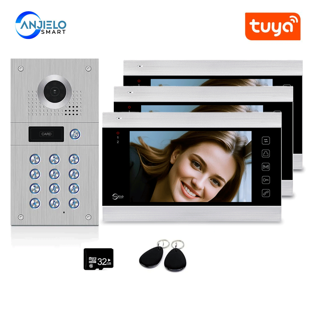 Anjielo with camera and password keyboard/RFID card access control system motion detection record 1080P tuya WiFi wired video intercom