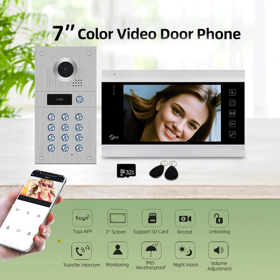 Anjielo with camera and password keyboard/RFID card access control system motion detection record 1080P tuya WiFi wired video intercom