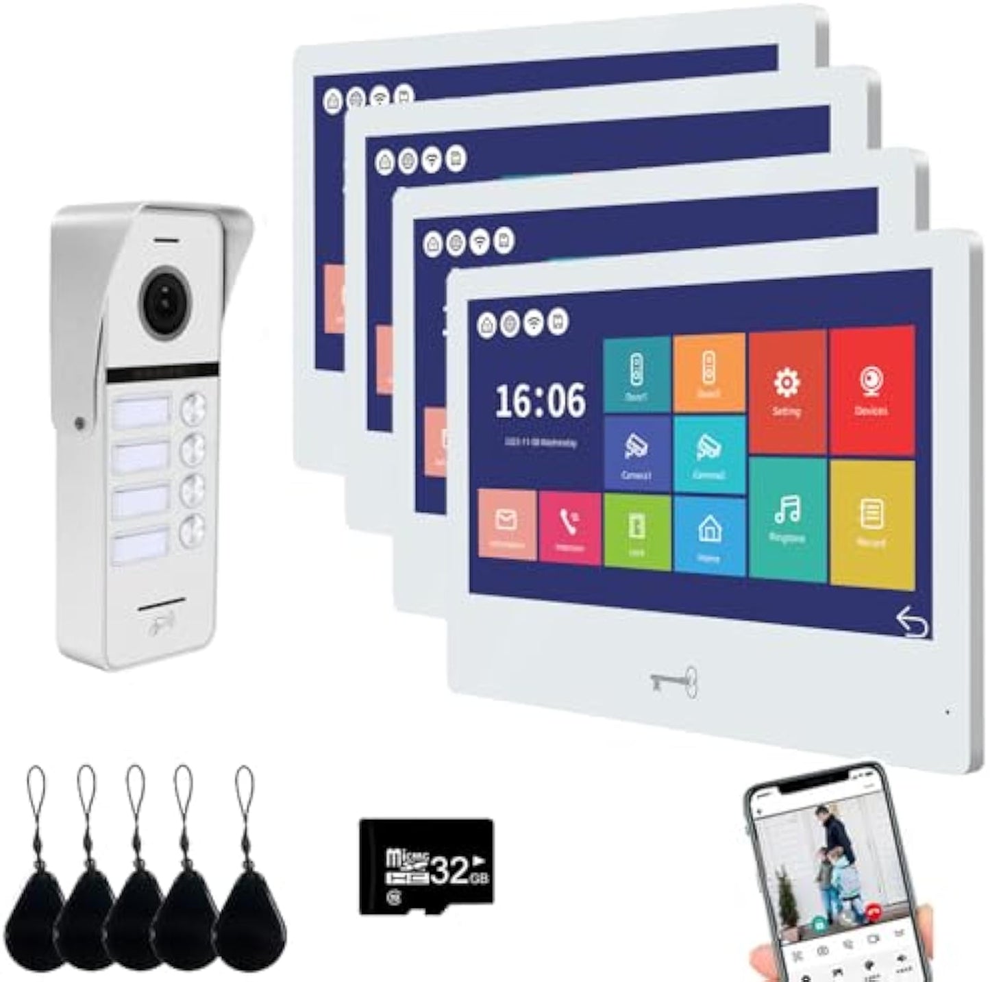 Anjielo Smart Wireless WiFi Video Doorbell Intercom System - HD 1080p Camera with Touchscreen Display for Apartments