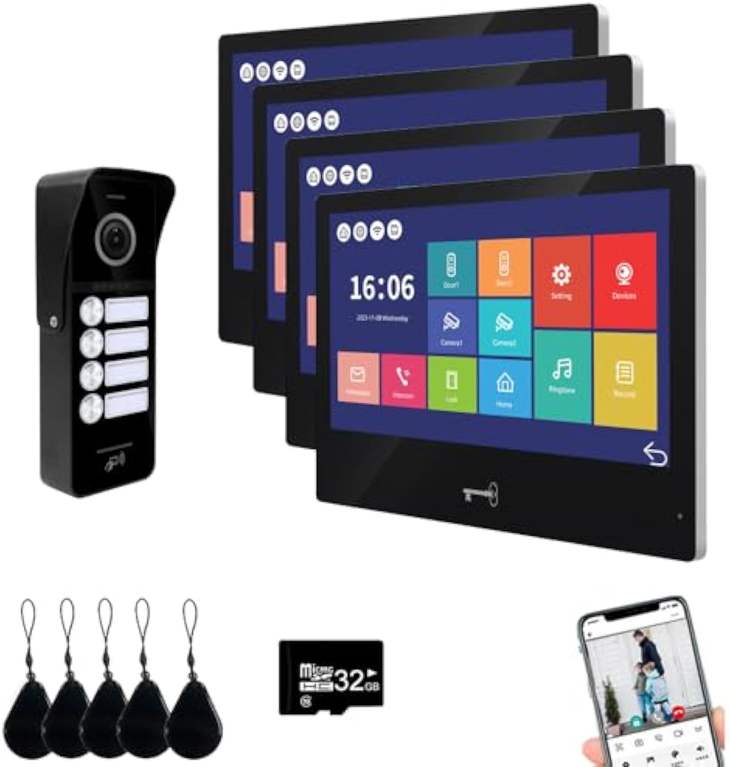 Anjielo Smart Wireless WiFi Video Doorbell Intercom System - HD 1080p Camera with Touchscreen Display for Apartments