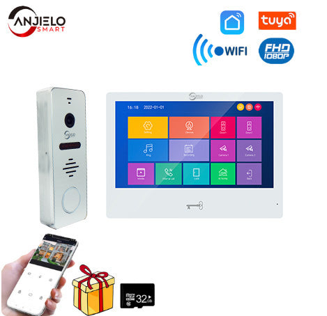 Anjielo Tuya 10 Inch Touch Screen Indoor Surveillance 1080P 160° Wide Angle Doorbell Camera Video Intercom System