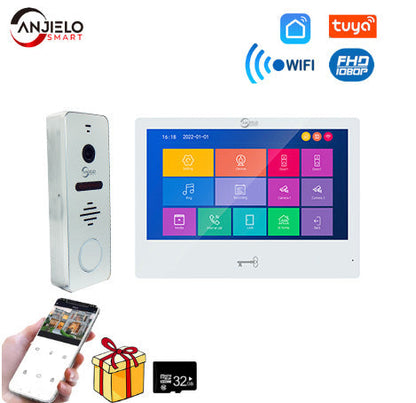 Anjielo Tuya 10 Inch Touch Screen Indoor Surveillance 1080P 160° Wide Angle Doorbell Camera Video Intercom System