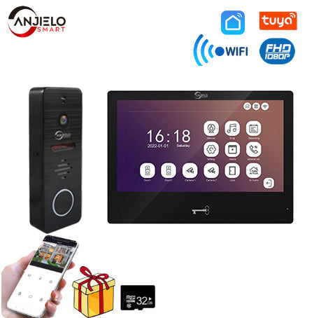 Anjielo Tuya 10 Inch Touch Screen Indoor Surveillance 1080P 160° Wide Angle Doorbell Camera Video Intercom System