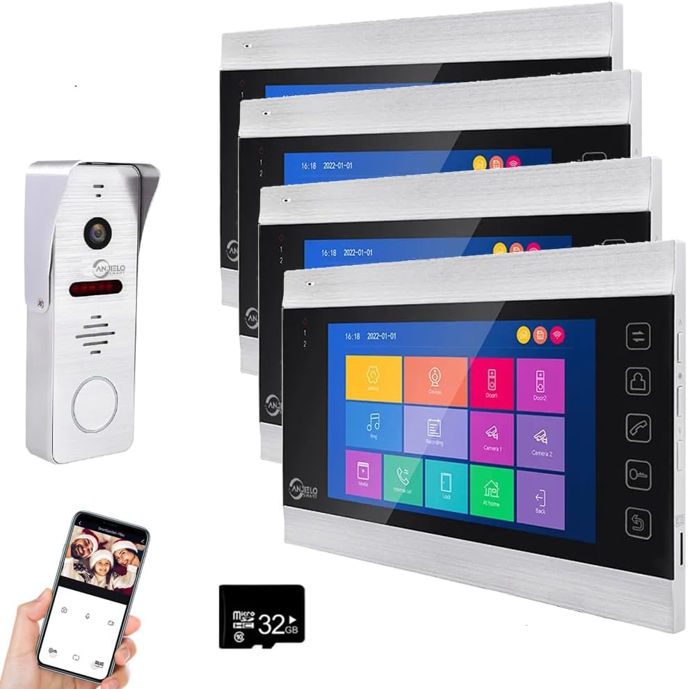 Anjielo 1080P WiFi Video Intercom System 160° Wide Angle HD Camera 7 Inch Wired Screen Monitor for Apartment Home with Night Vision Motion Detection
