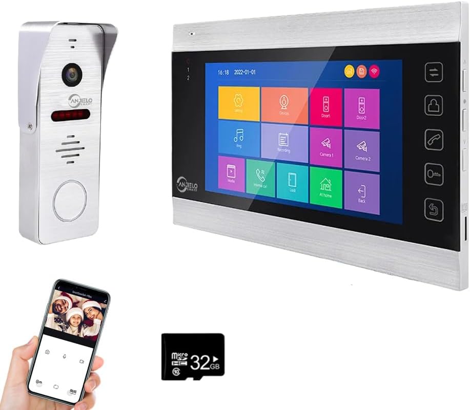 Anjielo 1080P WiFi Video Intercom System 160° Wide Angle HD Camera 7 Inch Wired Screen Monitor for Apartment Home with Night Vision Motion Detection