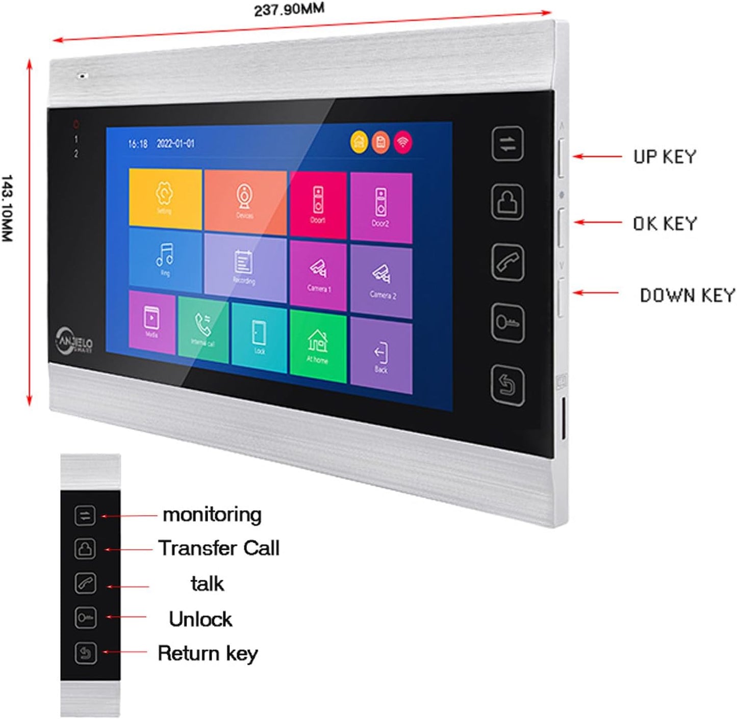 Anjielo 1080P WiFi Video Intercom System 160° Wide Angle HD Camera 7 Inch Wired Screen Monitor for Apartment Home with Night Vision Motion Detection