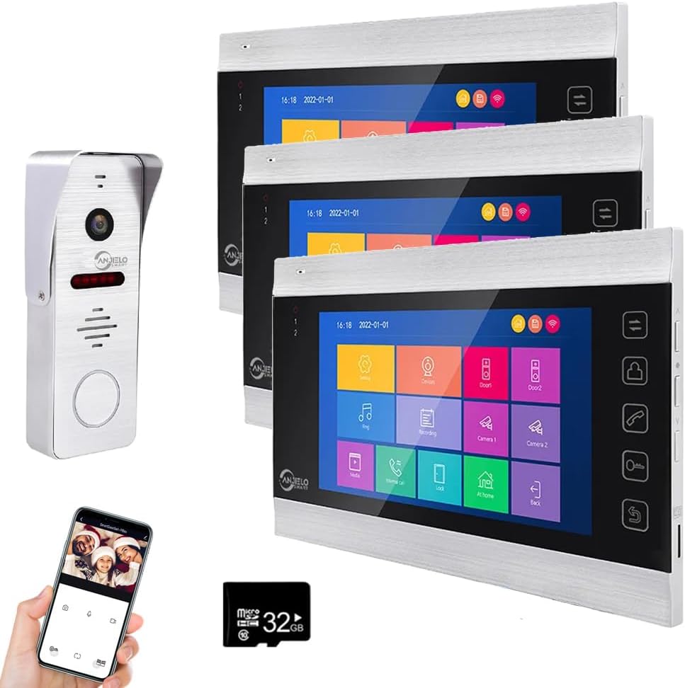 Anjielo 1080P WiFi Video Intercom System 160° Wide Angle HD Camera 7 Inch Wired Screen Monitor for Apartment Home with Night Vision Motion Detection