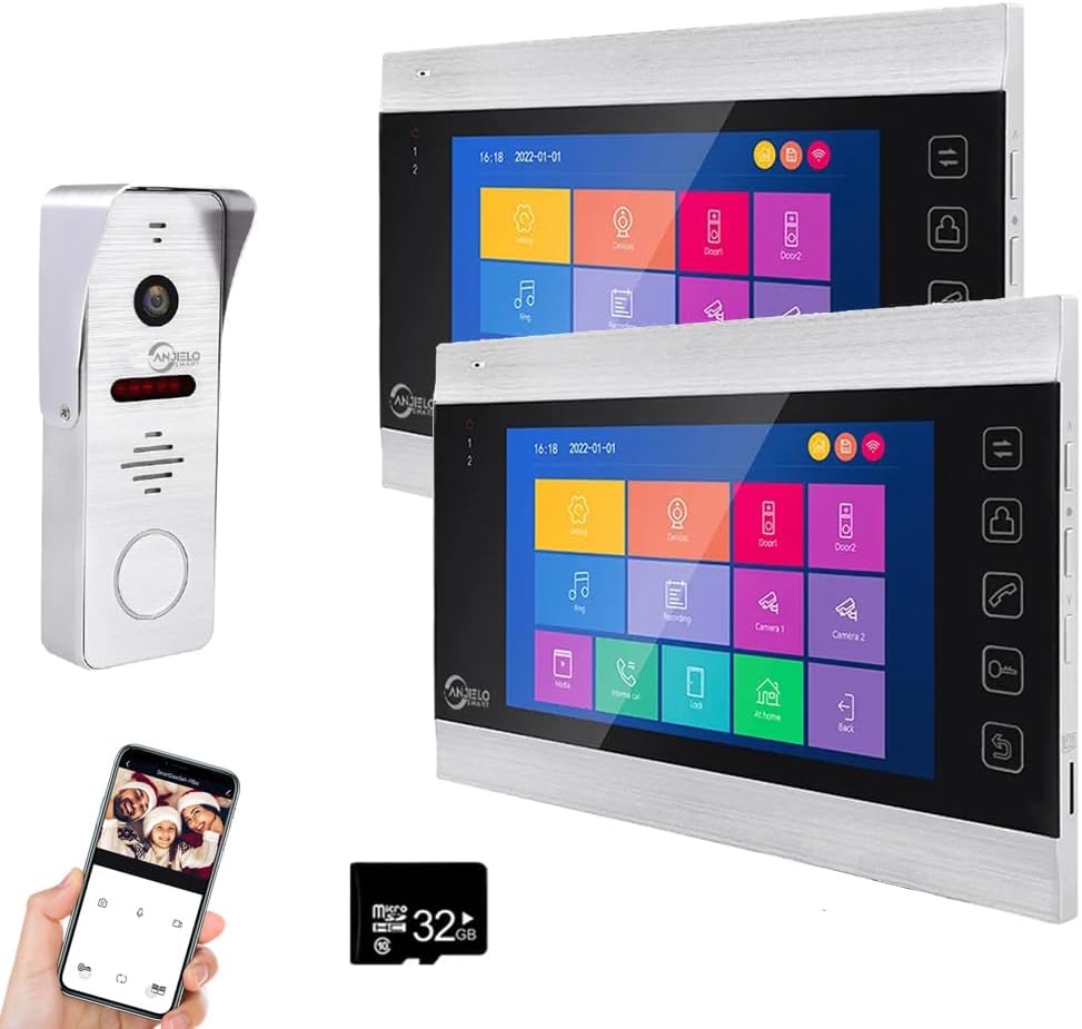 Anjielo 1080P WiFi Video Intercom System 160° Wide Angle HD Camera 7 Inch Wired Screen Monitor for Apartment Home with Night Vision Motion Detection