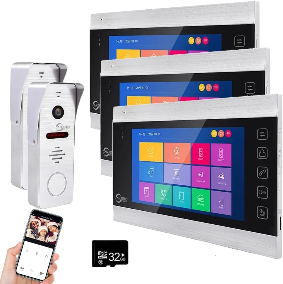 Anjielo 1080P WiFi Video Intercom System 160° Wide Angle HD Camera 7 Inch Wired Screen Monitor for Apartment Home with Night Vision Motion Detection