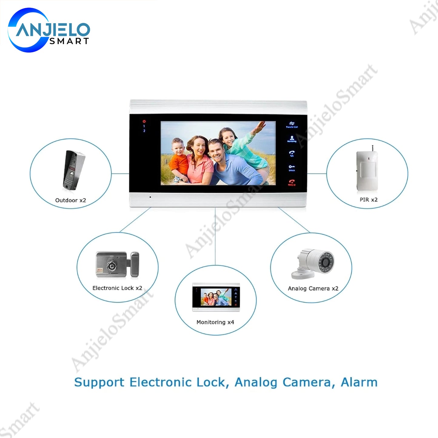 Anjielo Smart 1080P 7 Inch WiFi with Waterproof AHD Doorbell Camera Support Remote Unlock IP Video Doorbell Intercom System