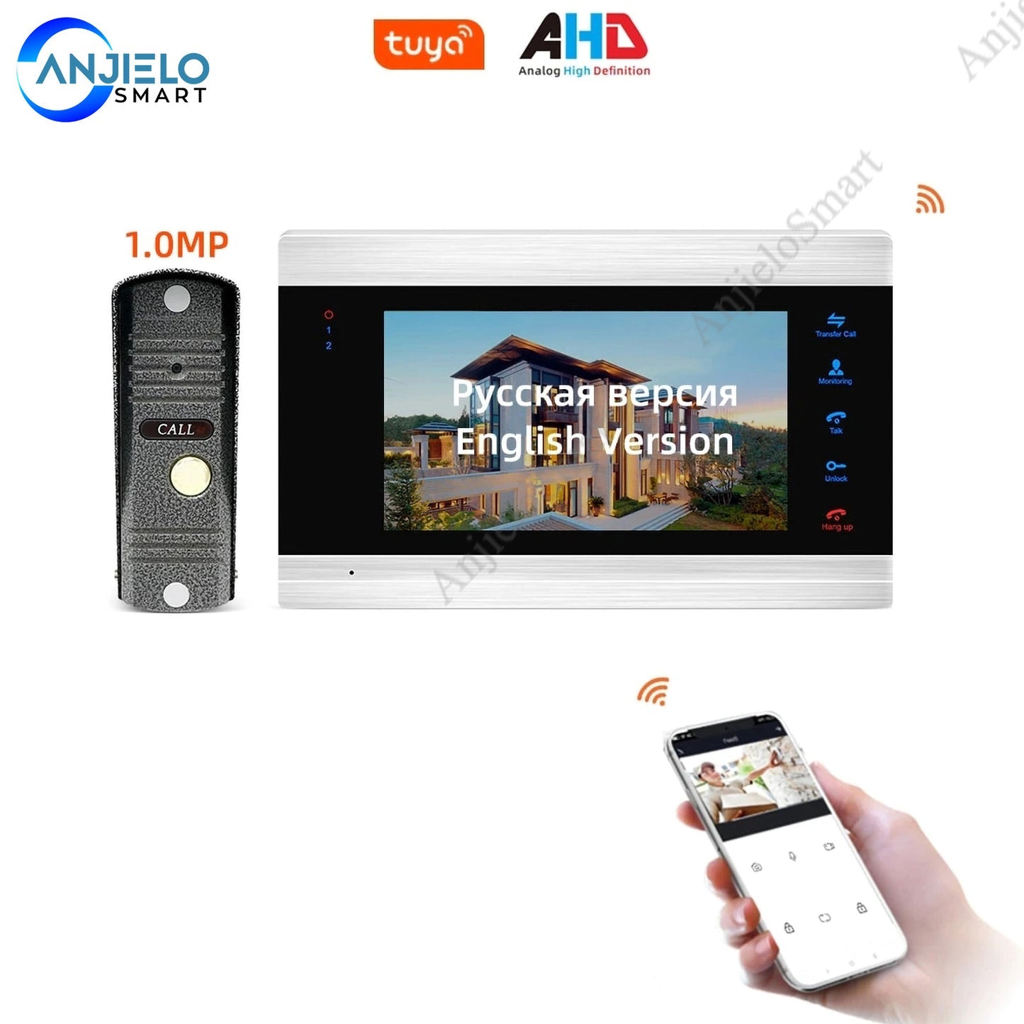 Anjielo Smart 1080P 7 Inch WiFi with Waterproof AHD Doorbell Camera Support Remote Unlock IP Video Doorbell Intercom System