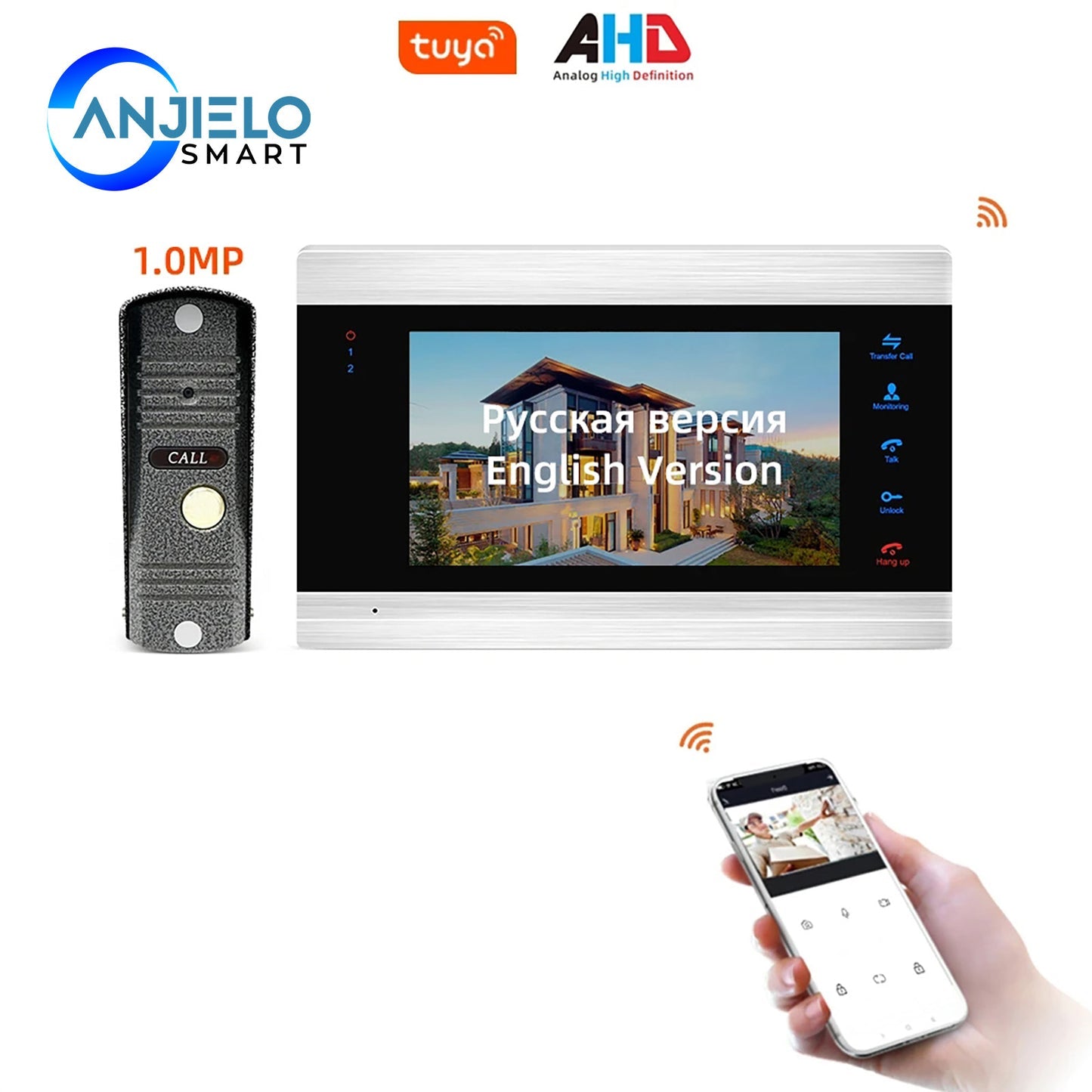 Anjielo Smart 1080P 7 Inch WiFi with Waterproof AHD Doorbell Camera Support Remote Unlock IP Video Doorbell Intercom System