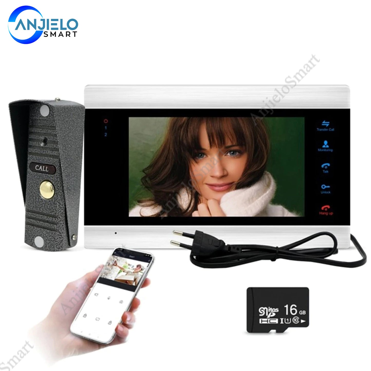 Anjielo Smart 1080P 7 Inch WiFi with Waterproof AHD Doorbell Camera Support Remote Unlock IP Video Doorbell Intercom System