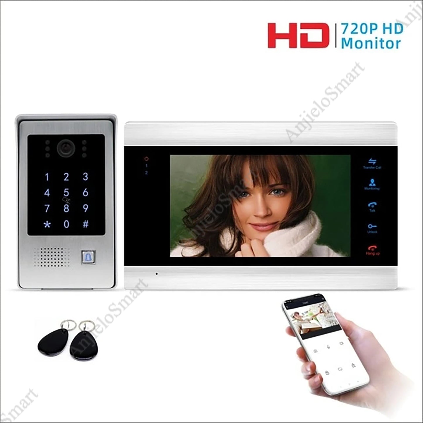 Anjielo 1080P Tuya WiFi Video Doorbell Intercom Unlock Motion Detection Access Control Kit