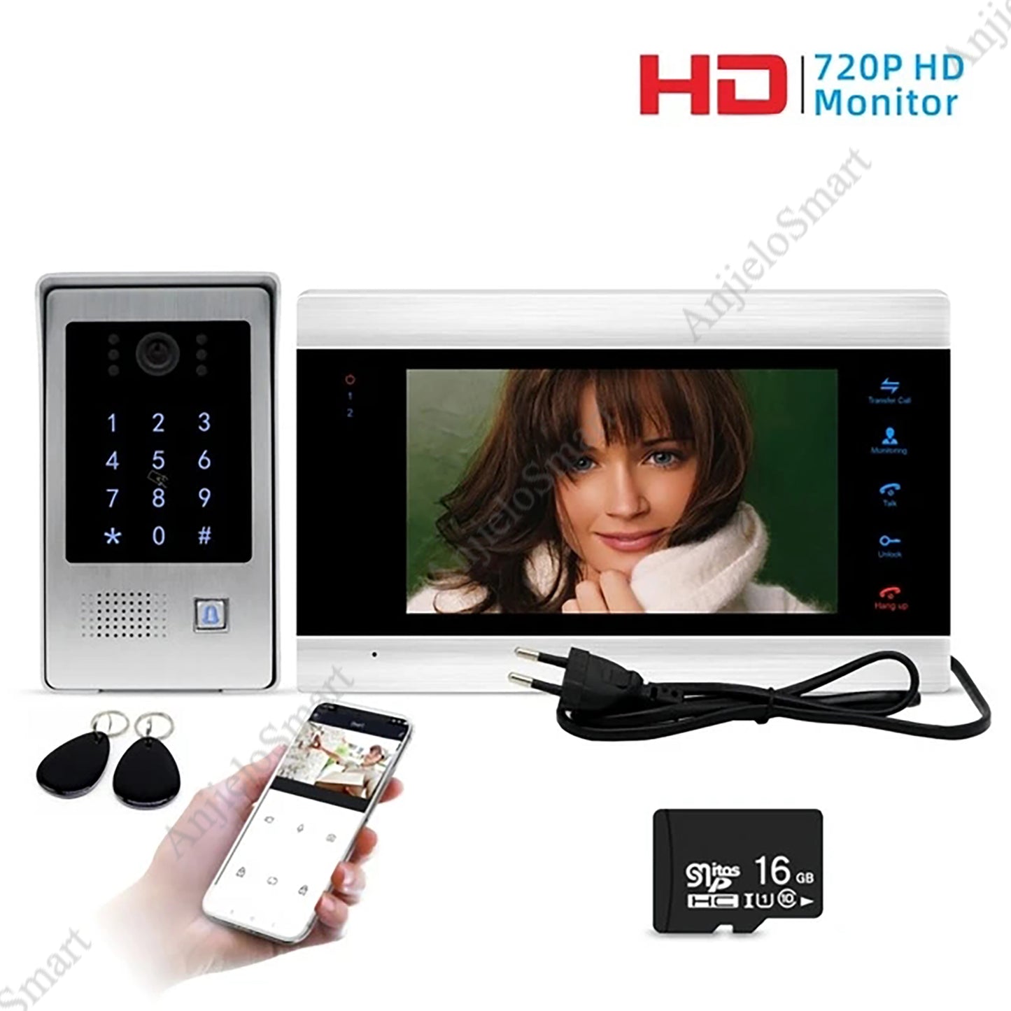 Anjielo 1080P Tuya WiFi Video Doorbell Intercom Unlock Motion Detection Access Control Kit