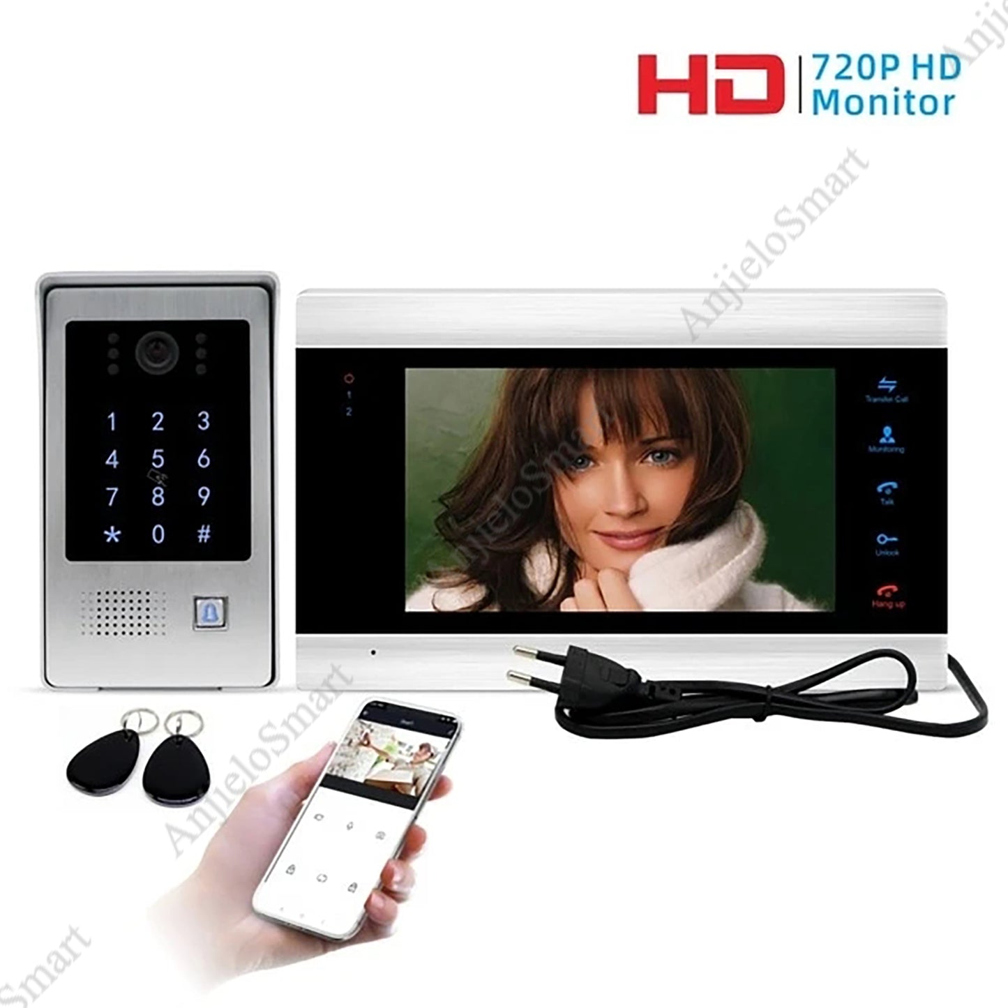 Anjielo 1080P Tuya WiFi Video Doorbell Intercom Unlock Motion Detection Access Control Kit
