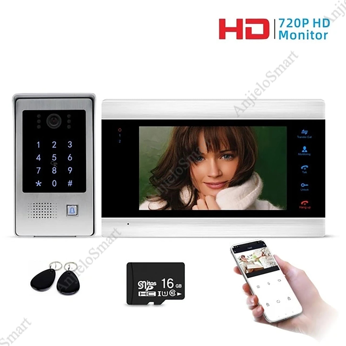 Anjielo 1080P Tuya WiFi Video Doorbell Intercom Unlock Motion Detection Access Control Kit