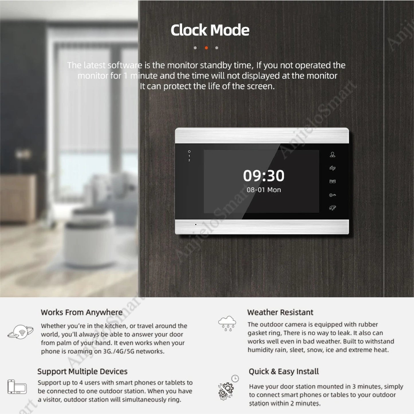 Anjielo 1080P Tuya WiFi Video Doorbell Intercom Unlock Motion Detection Access Control Kit
