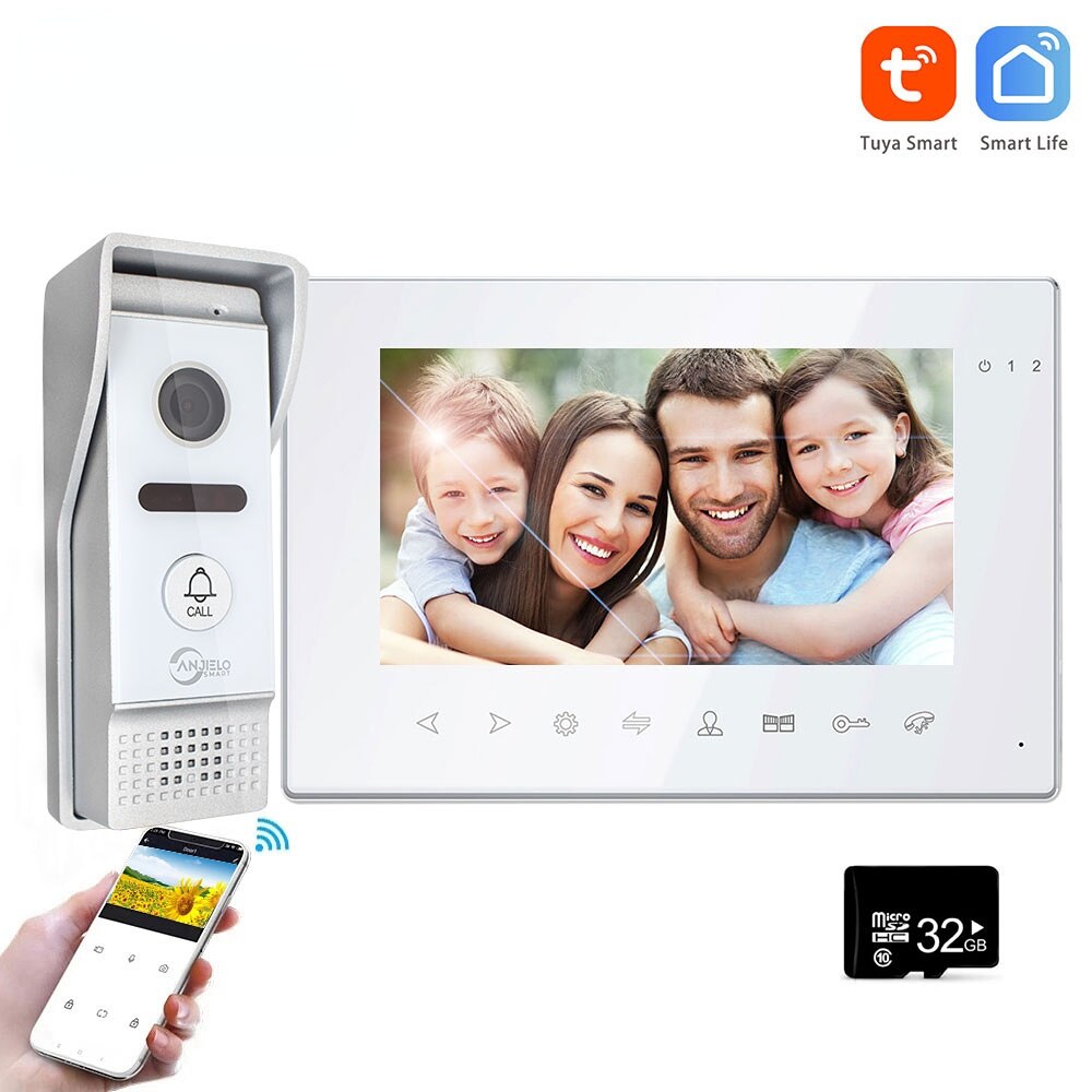 Anjielo 7 Inch Surveillance Video Doorbell with Camera 1080P Motion Detection Tuya Video Intercom System for Home Security