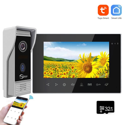 Anjielo 7 Inch Surveillance Video Doorbell with Camera 1080P Motion Detection Tuya Video Intercom System for Home Security