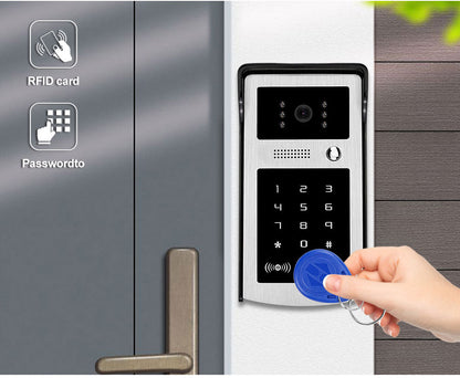 Anjielo 7 Inch Wired Video Intercom for Apartment Security Support Card Password Unlock RFID Video Camera Doorbell Intercom System