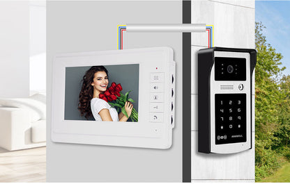 Anjielo 7 Inch Wired Video Intercom for Apartment Security Support Card Password Unlock RFID Video Camera Doorbell Intercom System