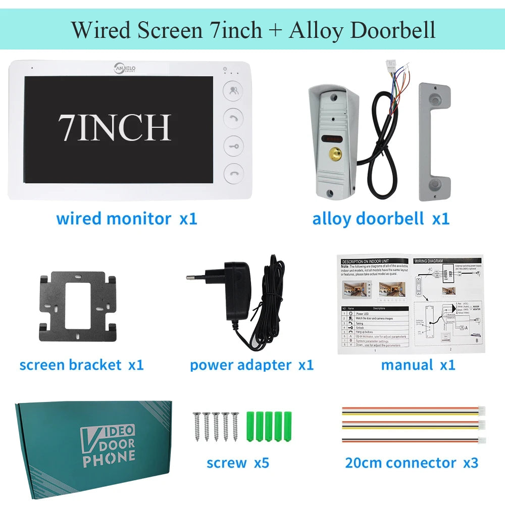 Anjielo 7-inch outdoor video doorbell for home night vision unlocking metal doorbell rugged and durable video intercom system