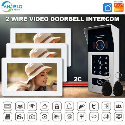 Anjielo Smart 1080P 7/10 Inch Touch Monitor with RFID Card Access Control System for Home Villa 2 Line Video Intercom Doorbell Kit