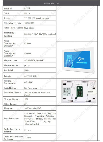 Anjielo Smart 1080P 7/10 Inch Touch Monitor with RFID Card Access Control System for Home Villa 2 Line Video Intercom Doorbell Kit