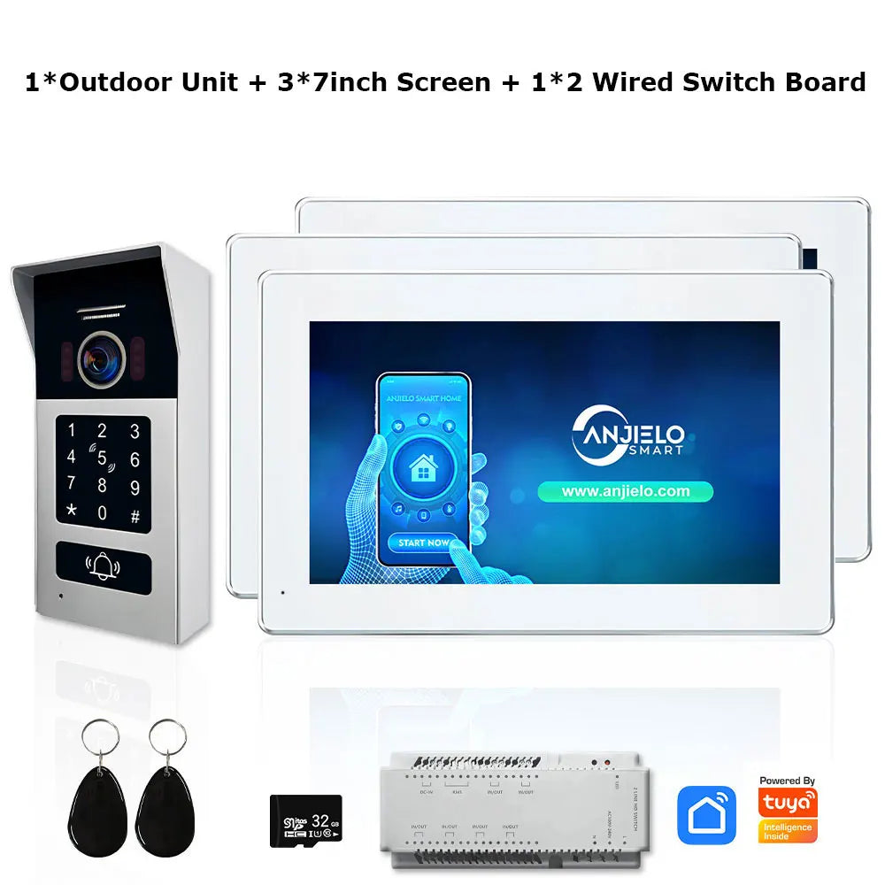 Anjielo Smart 1080P 7/10 Inch Touch Monitor with RFID Card Access Control System for Home Villa 2 Line Video Intercom Doorbell Kit